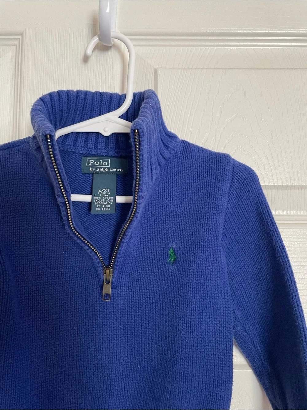 Polo by Ralph Lauren Boys size 2T Dark Blue Knit Half-Zip Sweater w Green Logo